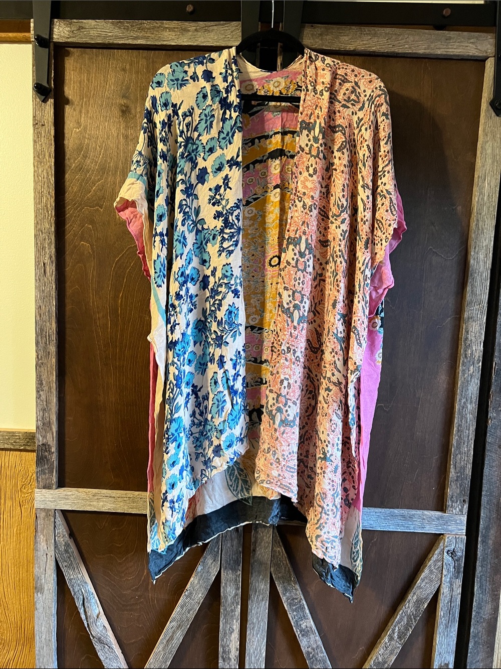 Floral Patchwork Open Front vest - Pink & Blue